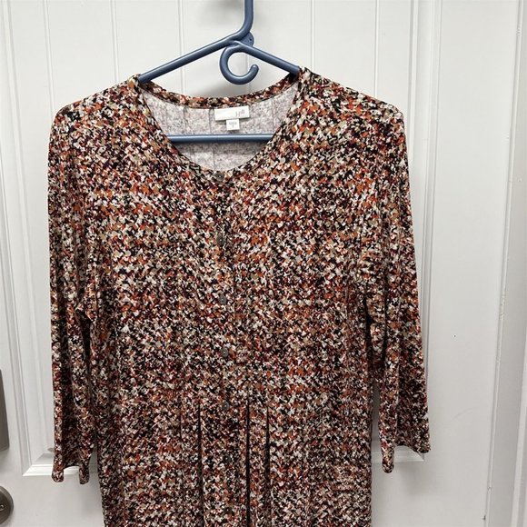 J Jill Dress Flowy Pleated Size Small NEW Geometric Button Front Rayon - Picture 2 of 9